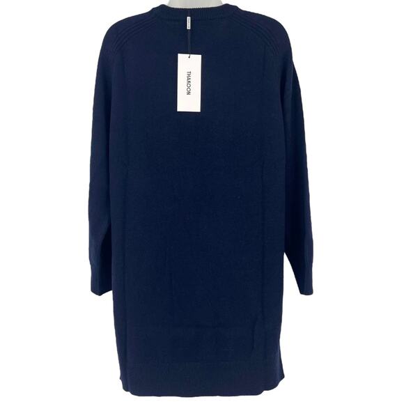 THAKOON Long Sleeve Wool Sweater Dress Mini Midnight Navy Blue Crew Medium NEW - Picture 10 of 13